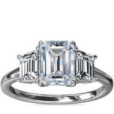 Three-Stone Trapezoid Sidestone Diamond Engagement Ring in Platinum (1/2 ct. tw.)